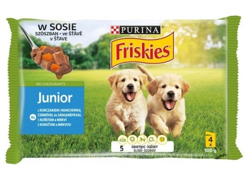 Friskies Dog Junior Kurczak i marchewka w sosie saszetki 4x100g Friskies Dog Junior Kurczak i marchewka w sosie saszetki 4x100g