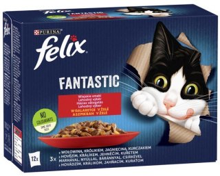 Felix Fantastic Wiejskie Smaki w galaretce kurczak/wołowina/królik/jagnięcina saszetki 12x85g