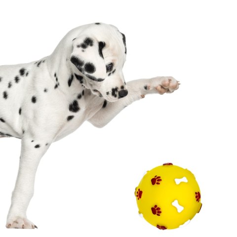 Pet Nova zabawka gumowa - piłka ze wzorem łapek i kości żółta 7,5cm Pet Nova zabawka gumowa - piłka ze wzorem łapek i kości żółta 7,5cm