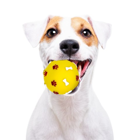 Pet Nova zabawka gumowa - piłka ze wzorem łapek i kości żółta 7,5cm Pet Nova zabawka gumowa - piłka ze wzorem łapek i kości żółta 7,5cm